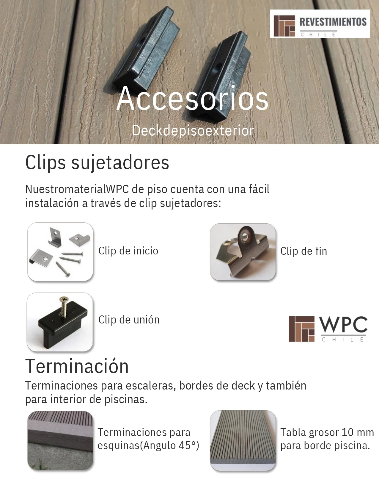 Accesorios necesarios para la instalación del piso deck WPC exterior