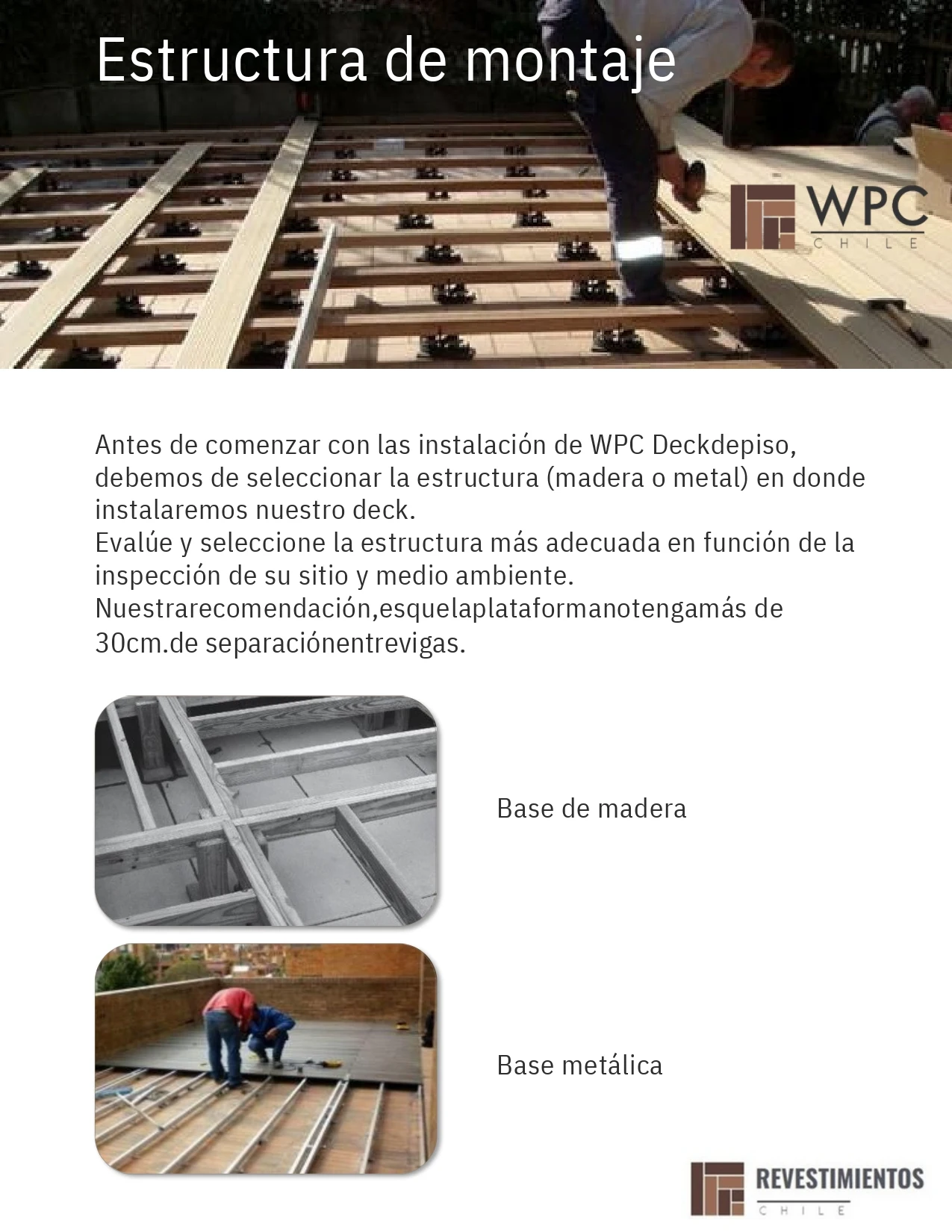 Estructura de montaje para el piso deck WPC exterior