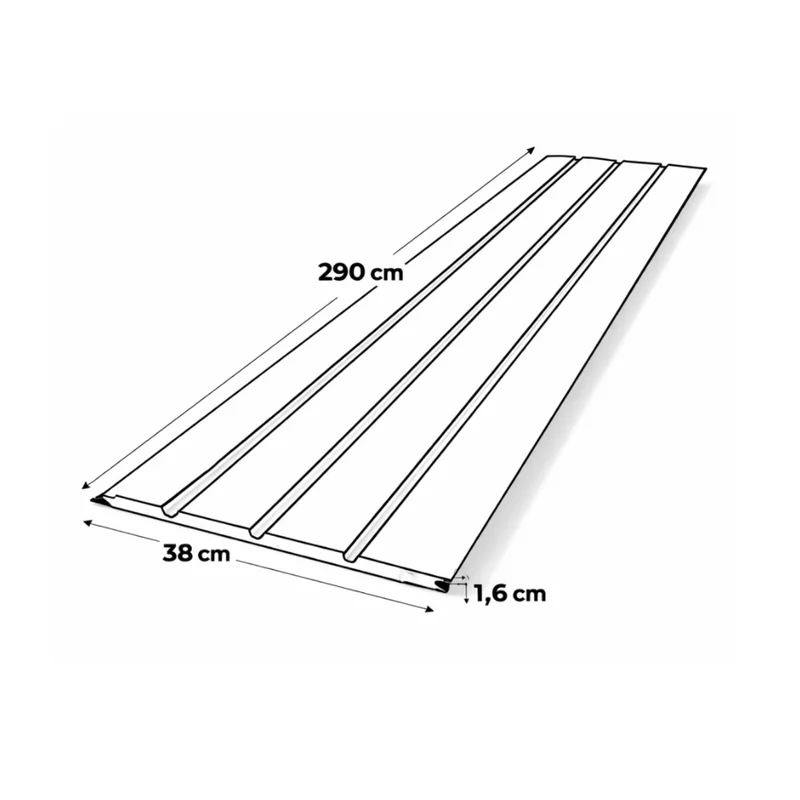 Dimensiones Siding Metálico REM105: 290cm × 38cm × 1,6cm