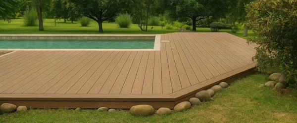 Pisos deck WPC instalados alrededor de piscina
